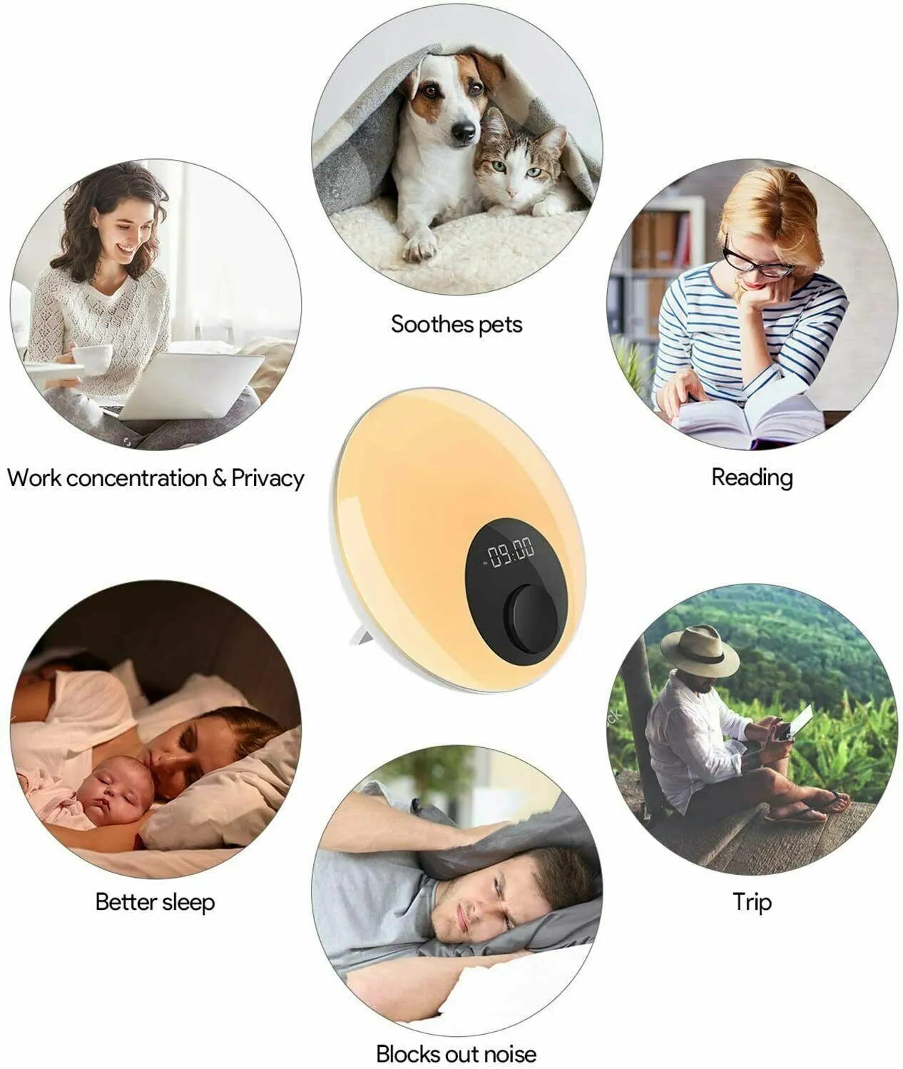 2-in-1 Sleep Therapy Lamp with Non-Looping Natural & White Noise Sounds   LED Lighting