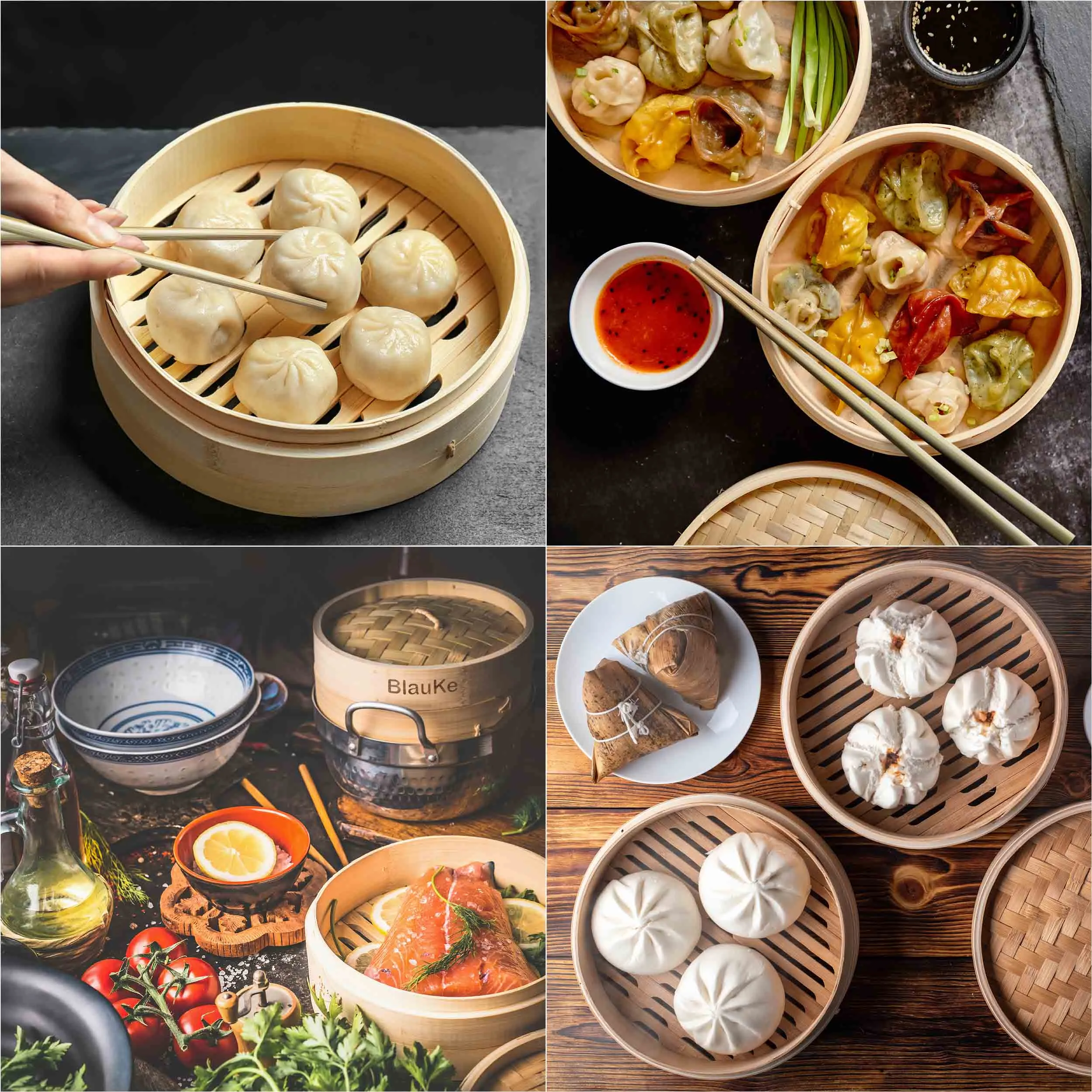 2-Tier Bamboo Steamer for Cooking Dumplings, Vegetables, Meat, Fish,