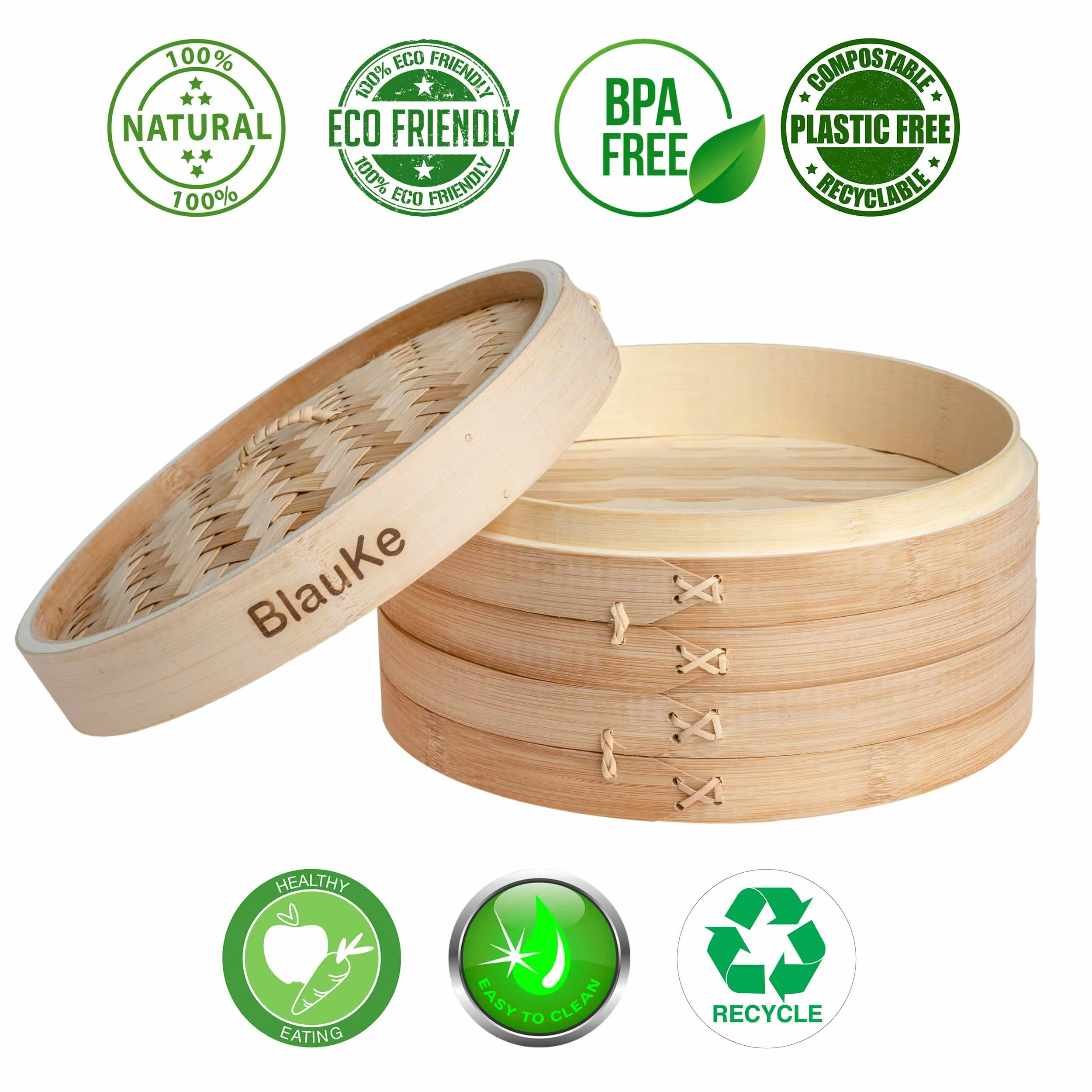 2-Tier Bamboo Steamer for Cooking Dumplings, Vegetables, Meat, Fish,