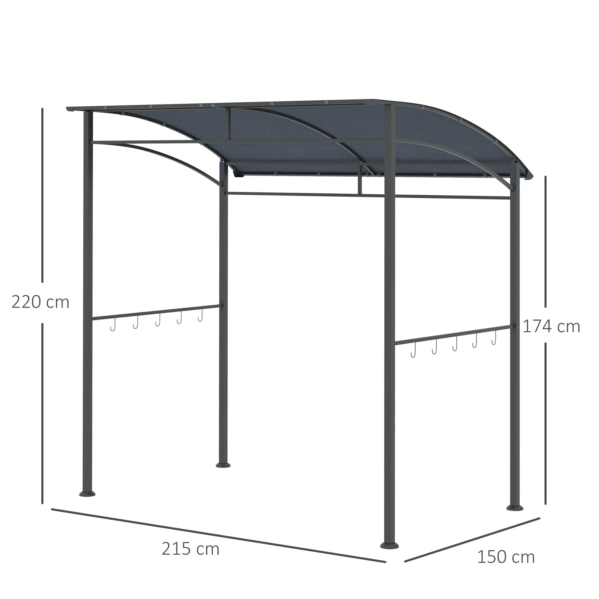 2M BBQ Gazebo Tent Sun Shade with Hooks Outdoor Patio Metal, Grey