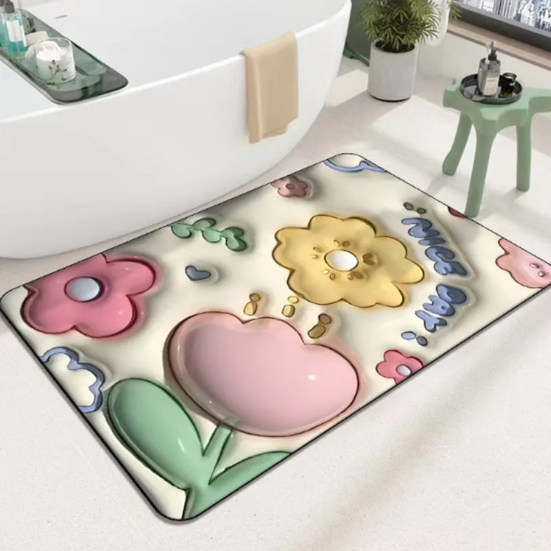 3D flower soft diatom mud absorbent floor mat