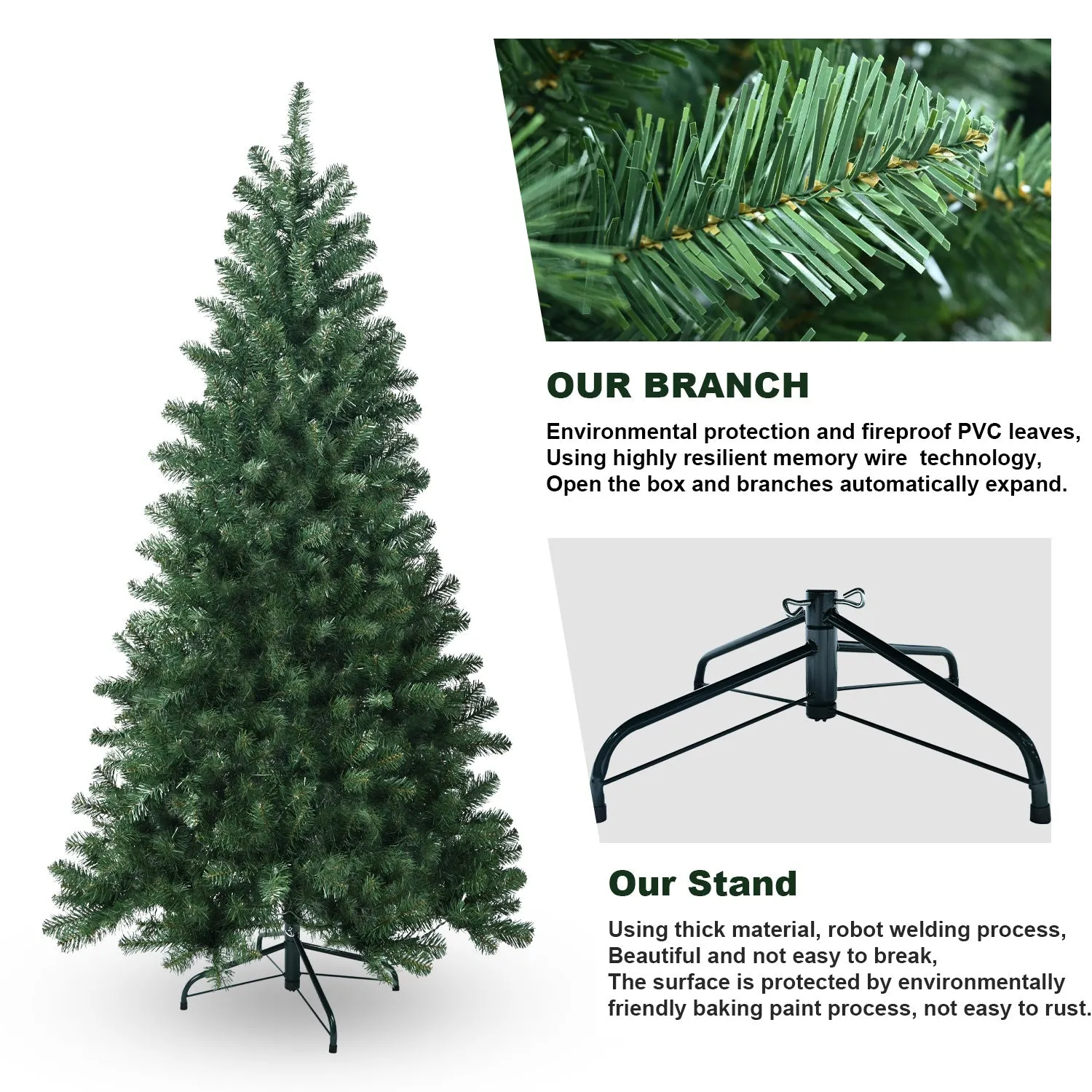 8ft PVC Hinged Green Tree Environmentally Friendly Fireproof Artificial Christmas Tree