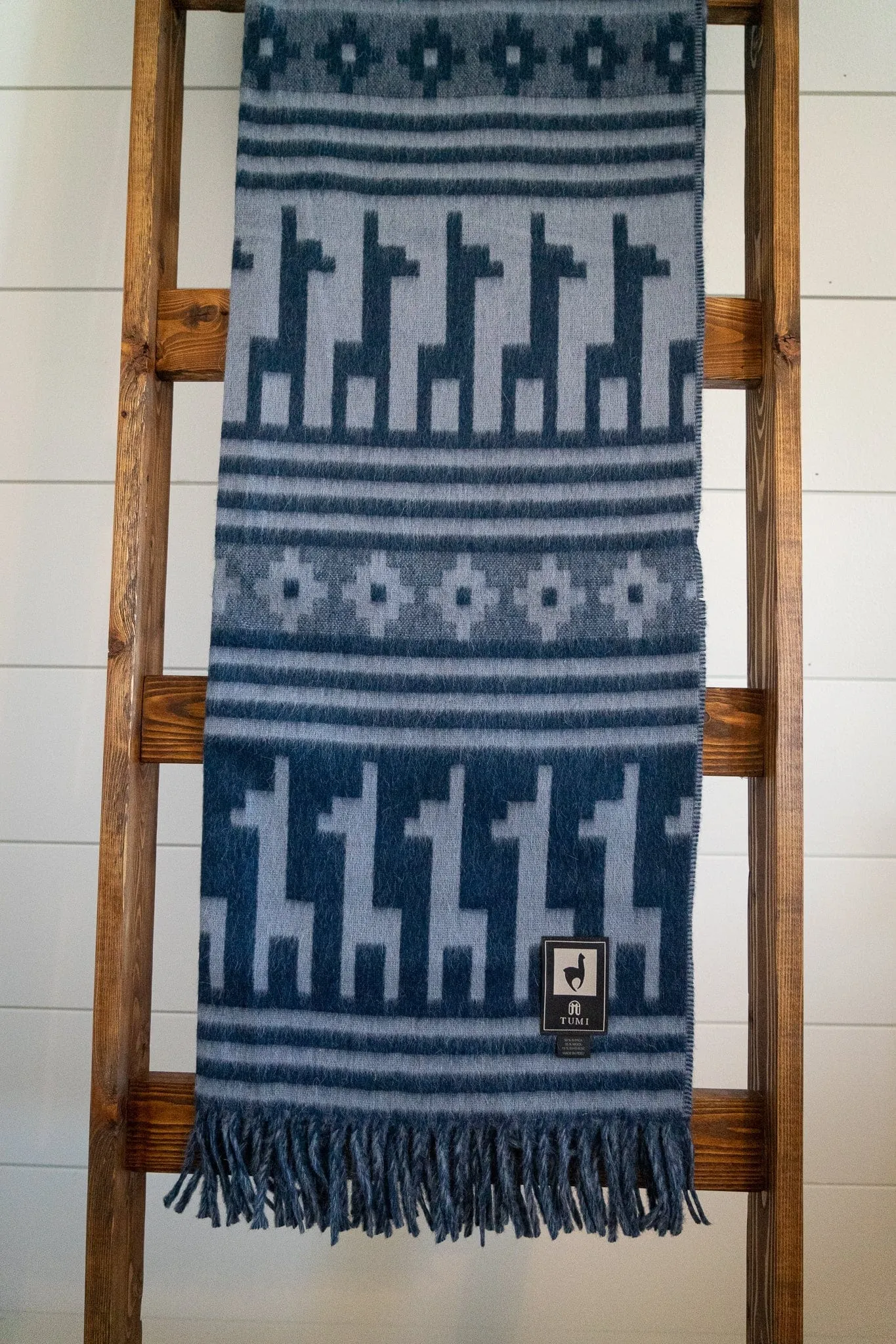 Alpaca Wool Throw Blanket - Alpaca Design (Blue) by Alpaca Threadz