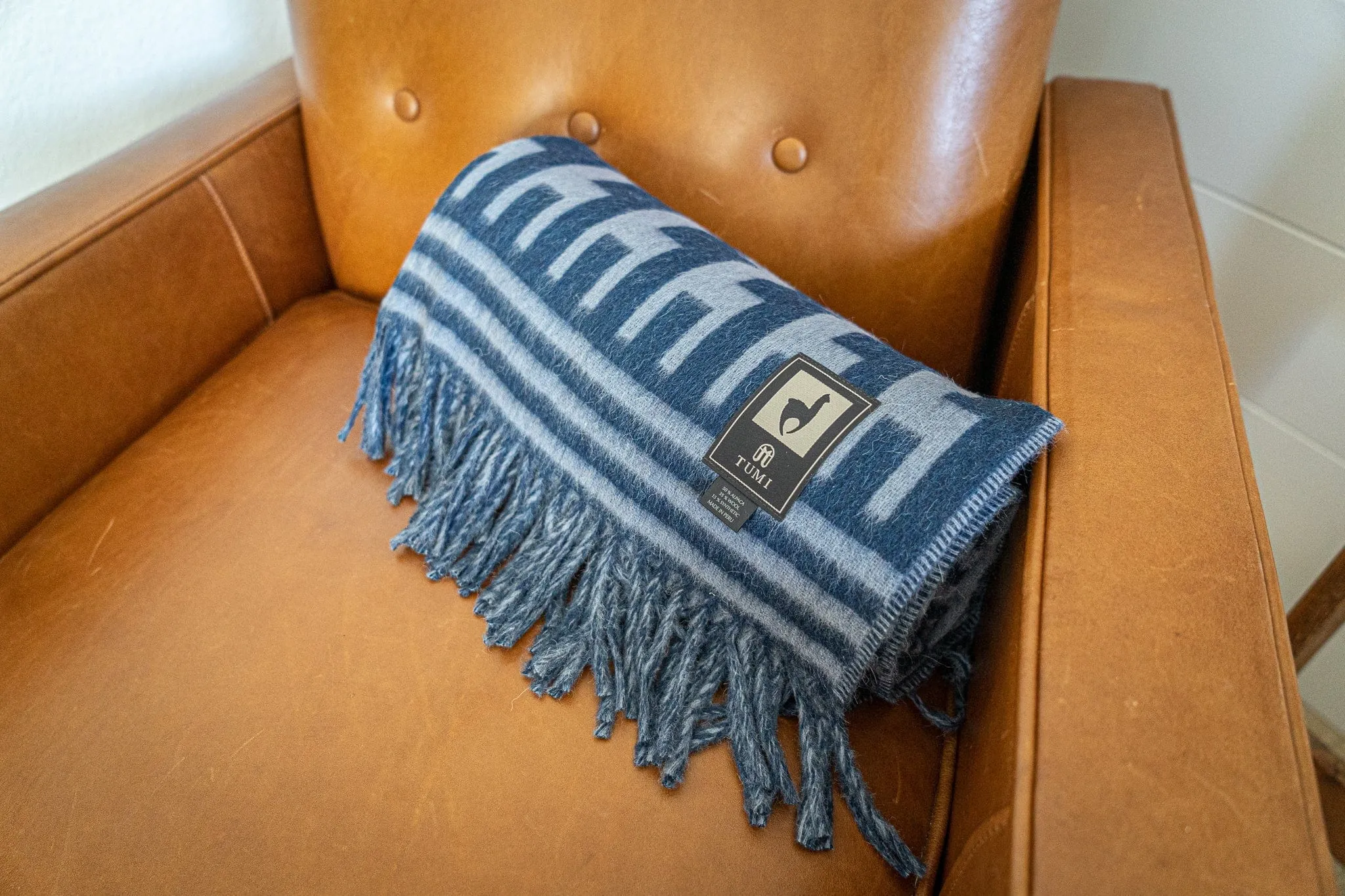 Alpaca Wool Throw Blanket - Alpaca Design (Blue) by Alpaca Threadz