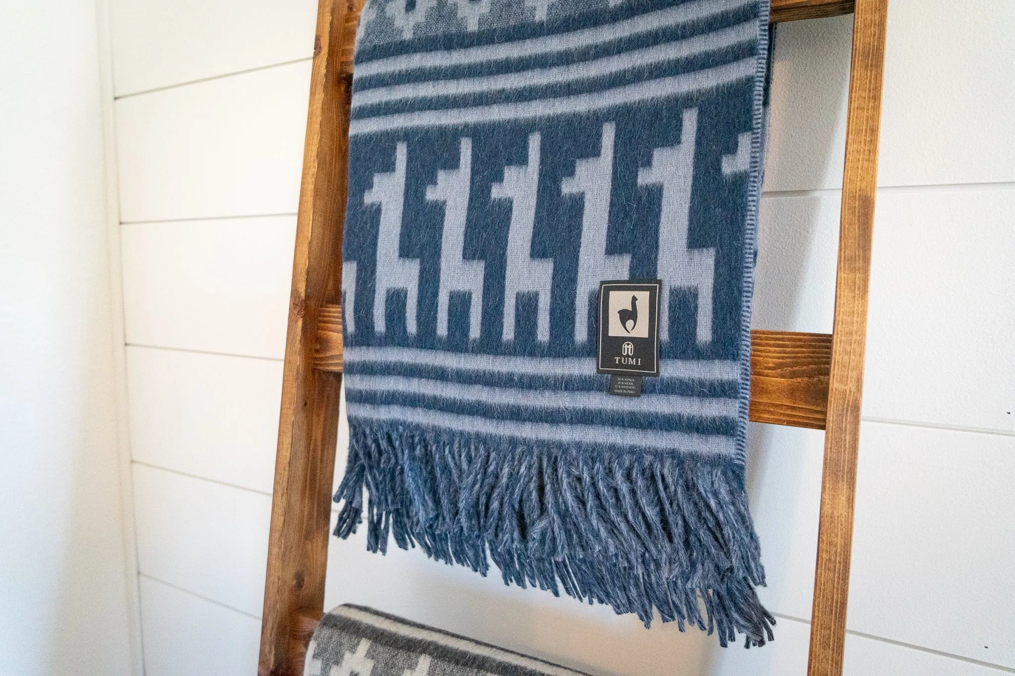 Alpaca Wool Throw Blanket - Alpaca Design (Blue) by Alpaca Threadz