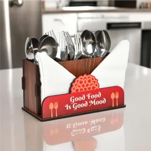 Cutlery Stand with Tissue Holder for Kitchen & Dining Table | 3 Compartments | Spoon, Knife & Fork Holder, Cutlery Organizer