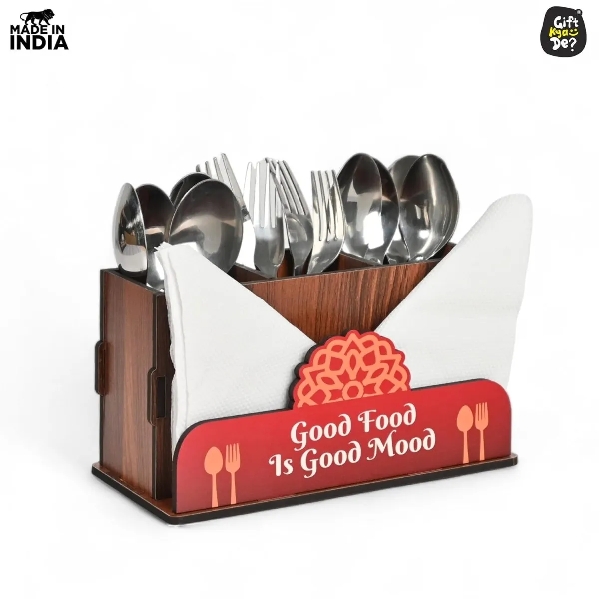 Cutlery Stand with Tissue Holder for Kitchen & Dining Table | 3 Compartments | Spoon, Knife & Fork Holder, Cutlery Organizer