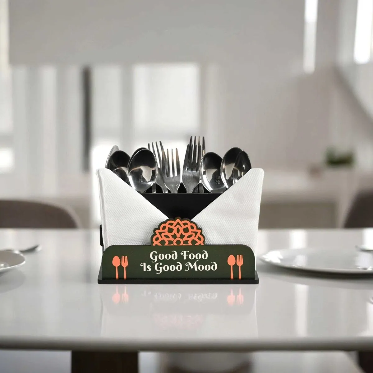 Cutlery Stand with Tissue Holder for Kitchen & Dining Table | 3 Compartments | Spoon, Knife & Fork Holder, Cutlery Organizer