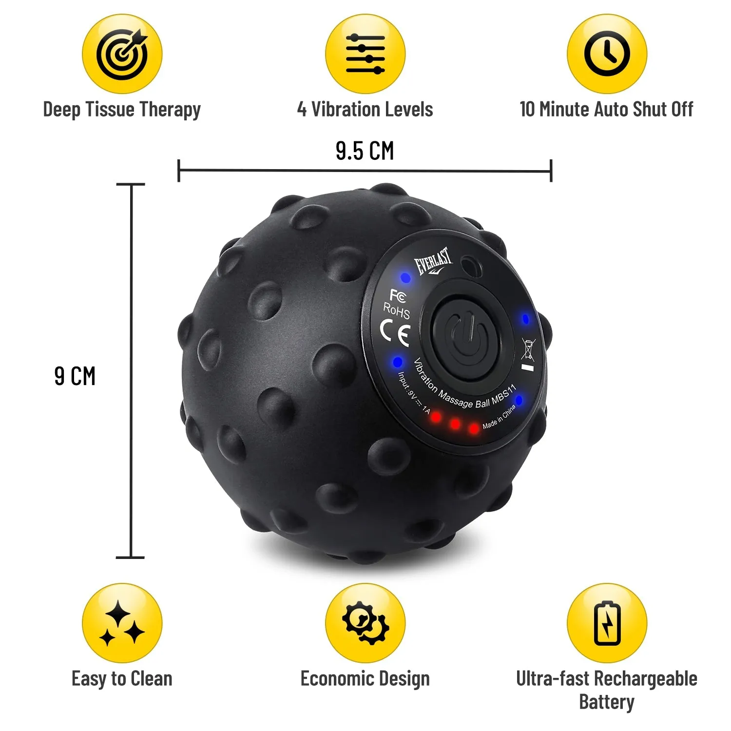 EVERLAST 4-Speed Vibrating Massage Ball-Deep Tissue Trigger Point Therapy Yoga Plantar Fasciitis Mobility