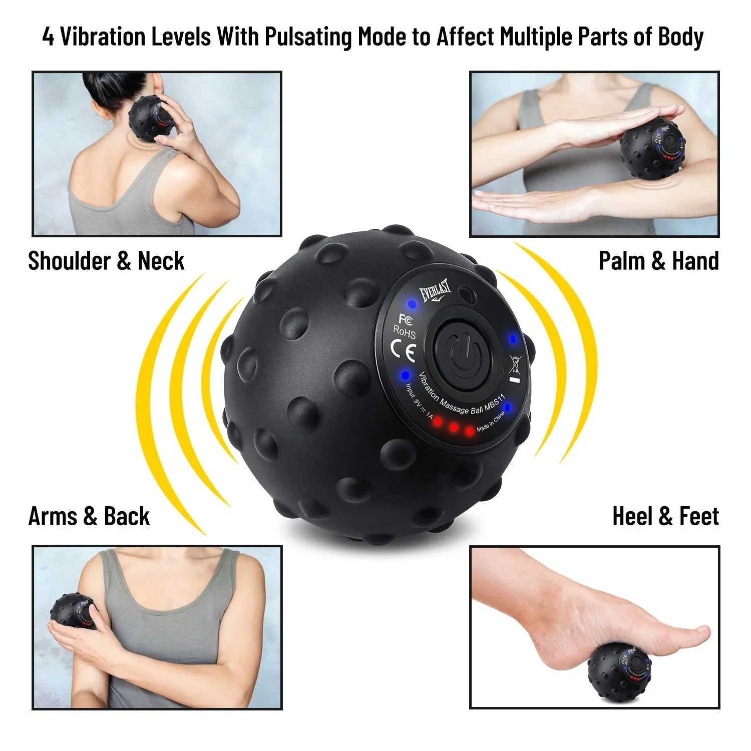 EVERLAST 4-Speed Vibrating Massage Ball-Deep Tissue Trigger Point Therapy Yoga Plantar Fasciitis Mobility