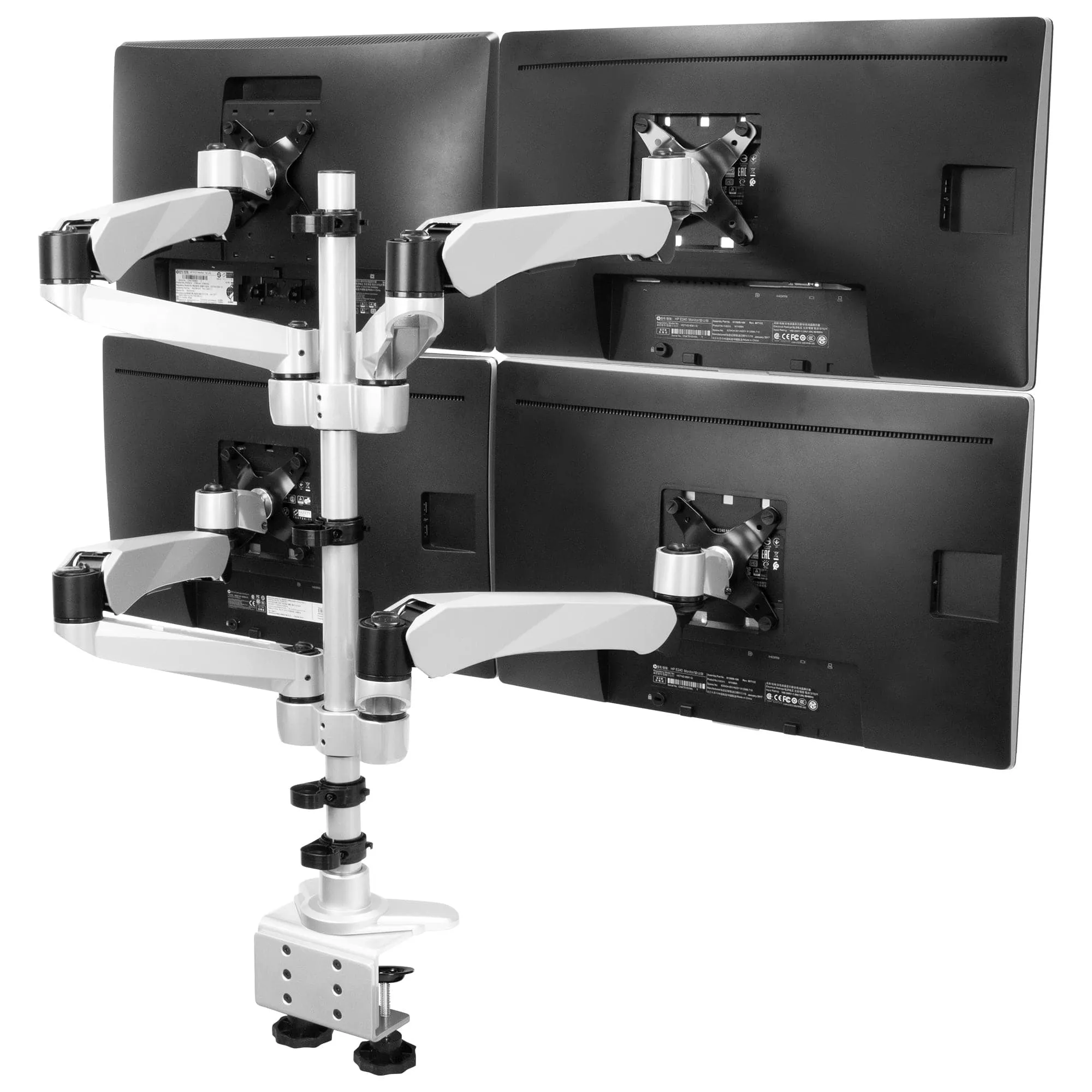 Full Motion Quad Monitor Desk Mount w/ Spring Arms