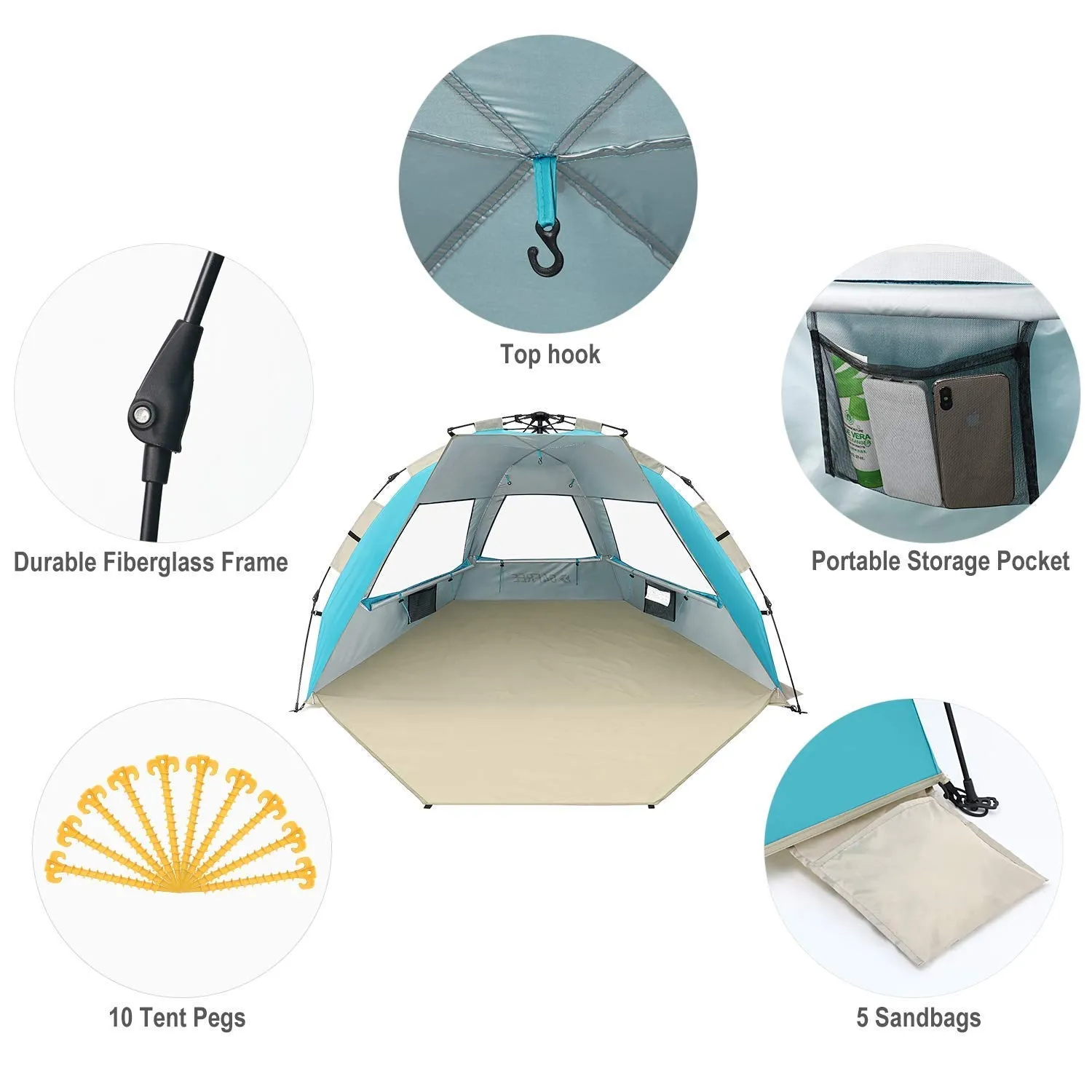 G4Free 3-4 Person Beach Tent Pop Up Shade