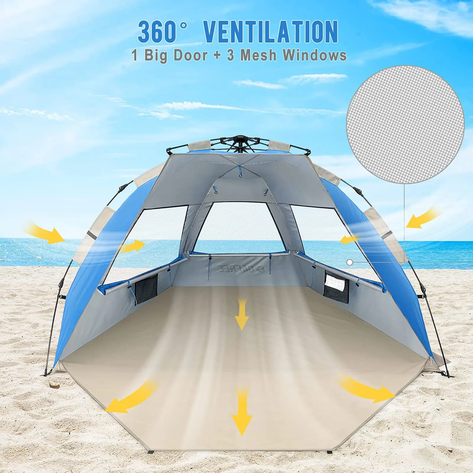 G4Free 3-4 Person Beach Tent Pop Up Shade