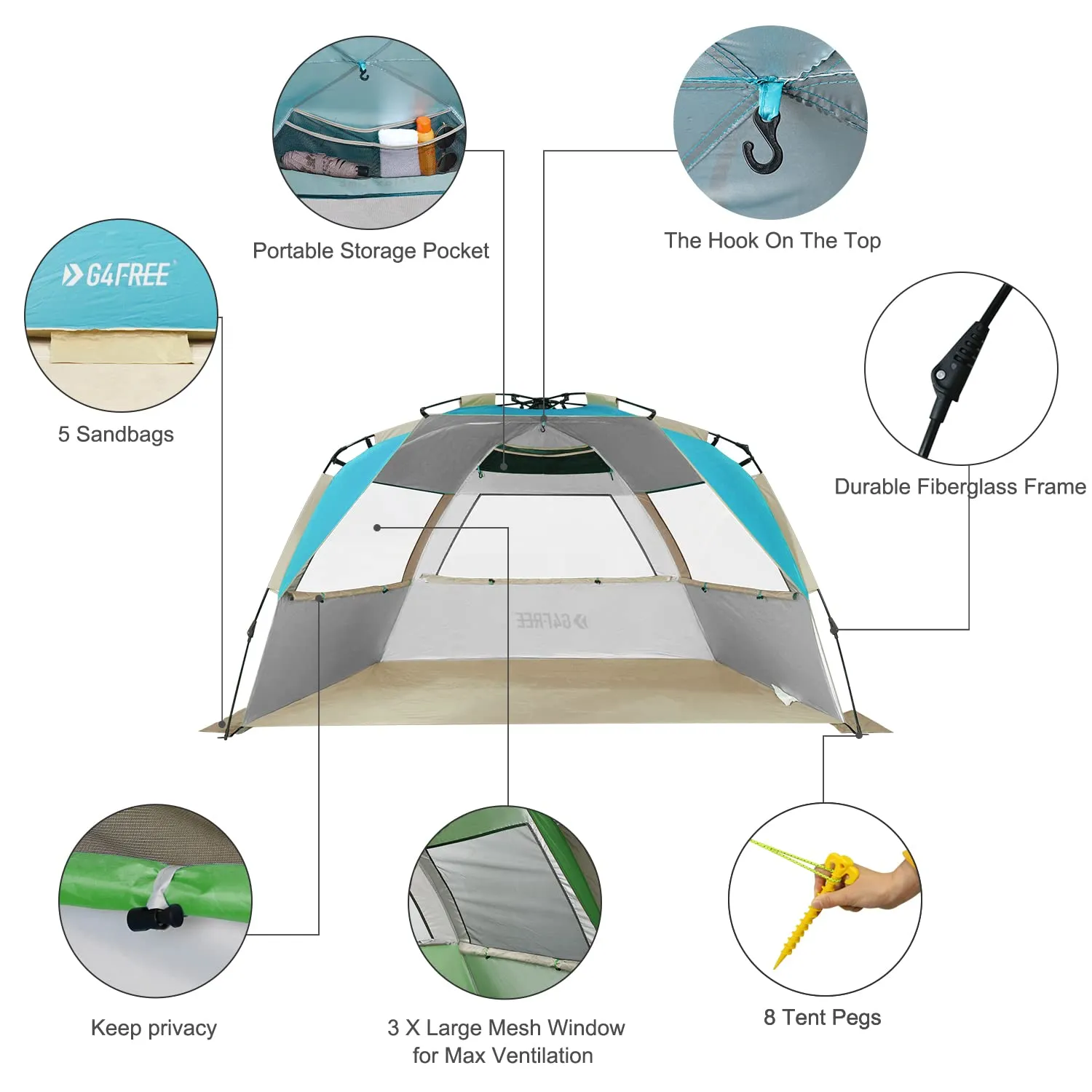 G4Free 3-4 Persons Set up Beach Tent