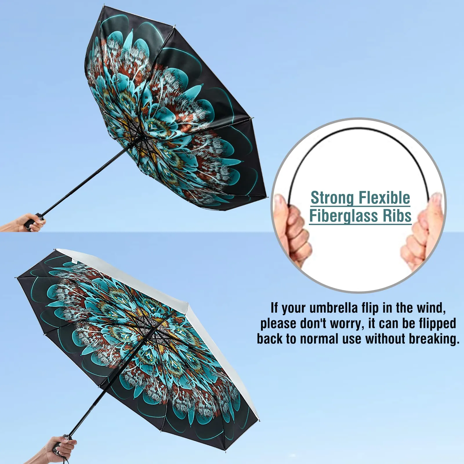 G4Free 46 Inch Auto Open UPF 50  UV Protection Large Travel Umbrella