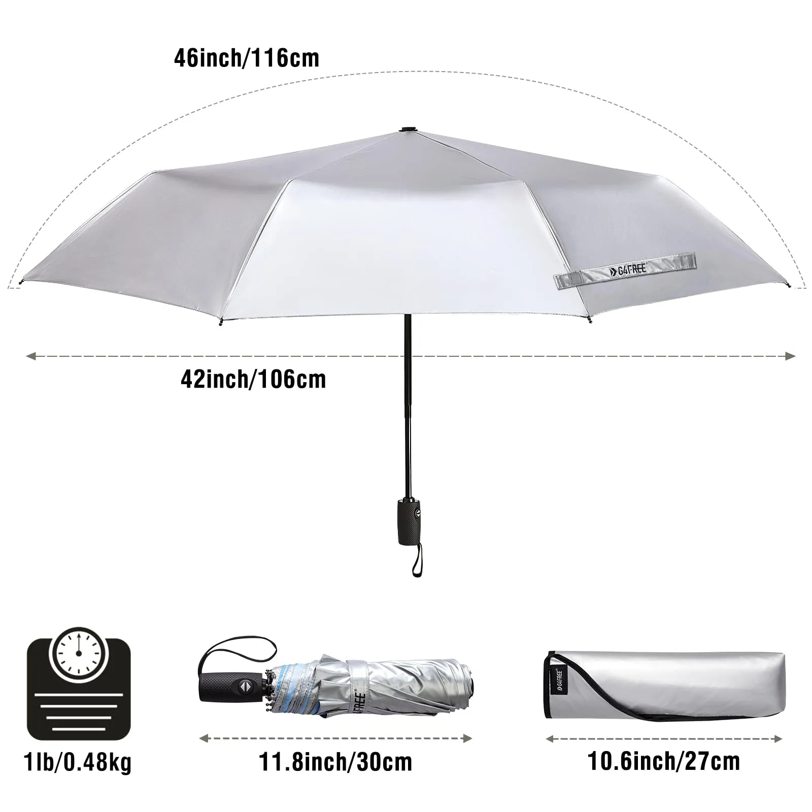 G4Free 46 Inch Auto Open UPF 50  UV Protection Large Travel Umbrella