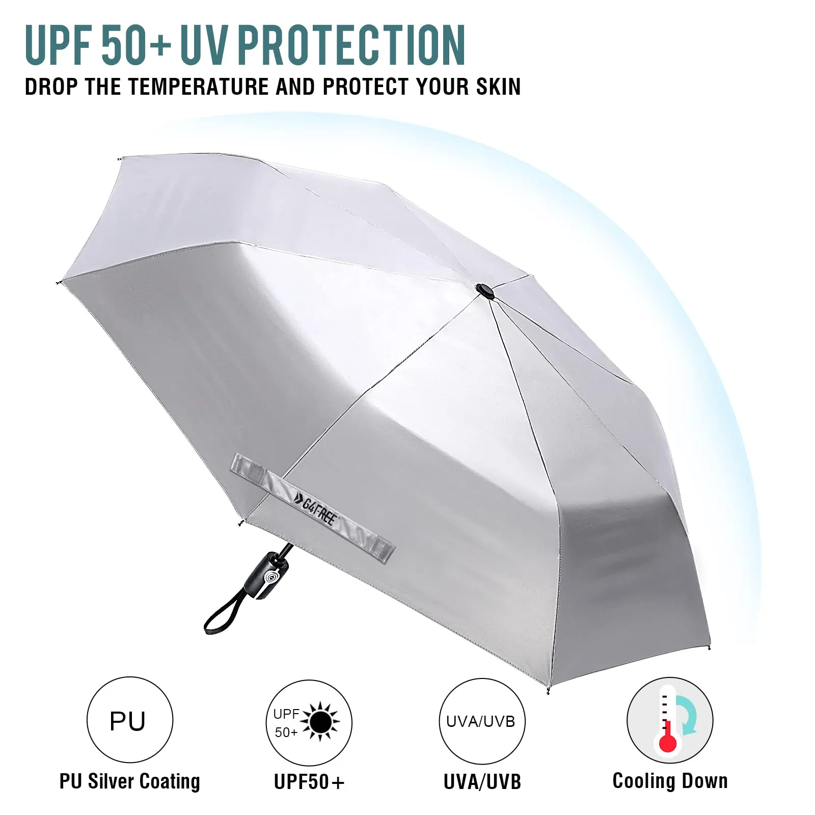 G4Free 46 Inch Auto Open UPF 50  UV Protection Large Travel Umbrella