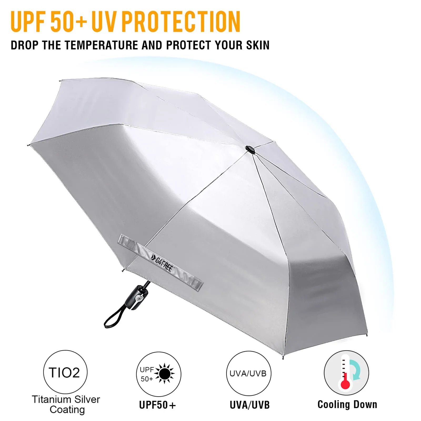 G4Free 46 Inch Auto Open UPF 50  UV Protection Large Travel Umbrella