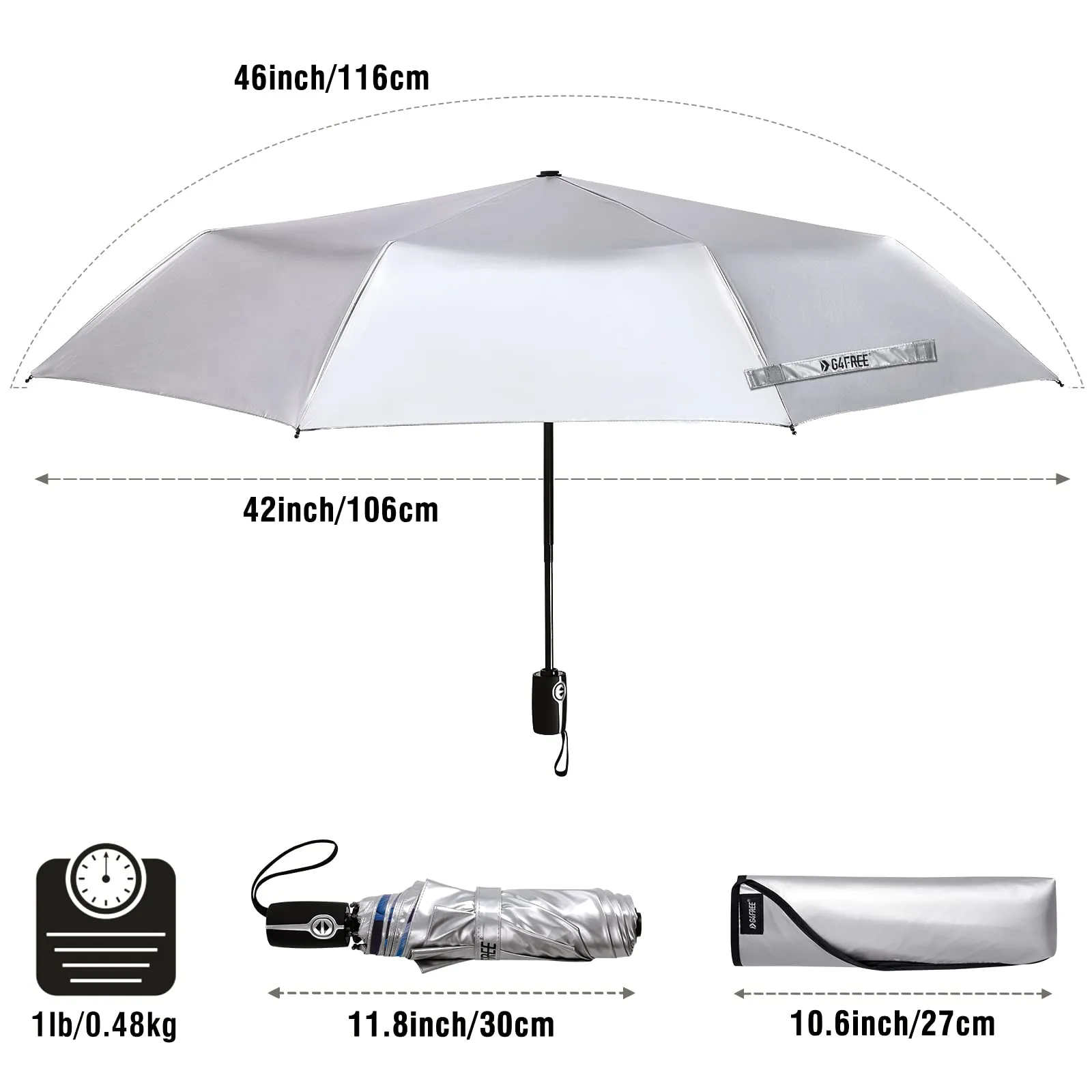 G4Free 46 Inch Auto Open UPF 50  UV Protection Large Travel Umbrella