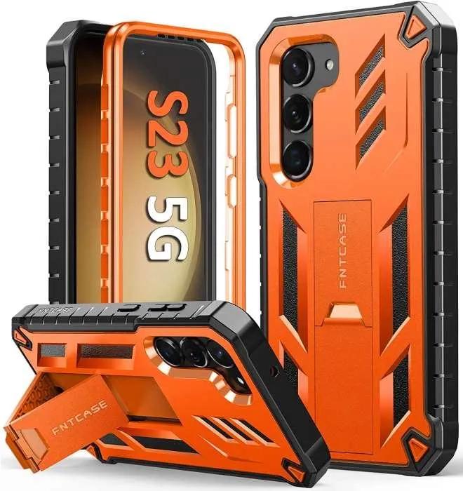 Galaxy S23 6.1 inches Military Rugged Textured Bumper Cover with Screen Protector & Kickstand