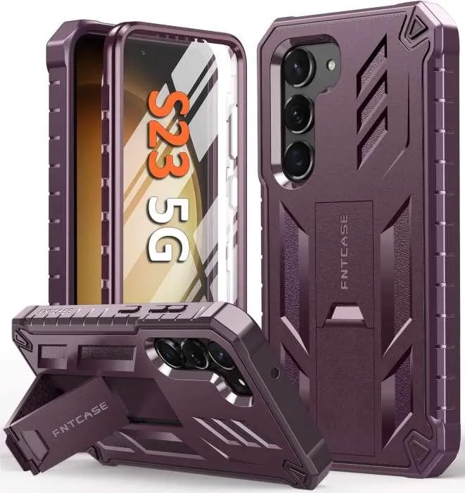 Galaxy S23 6.1 inches Military Rugged Textured Bumper Cover with Screen Protector & Kickstand