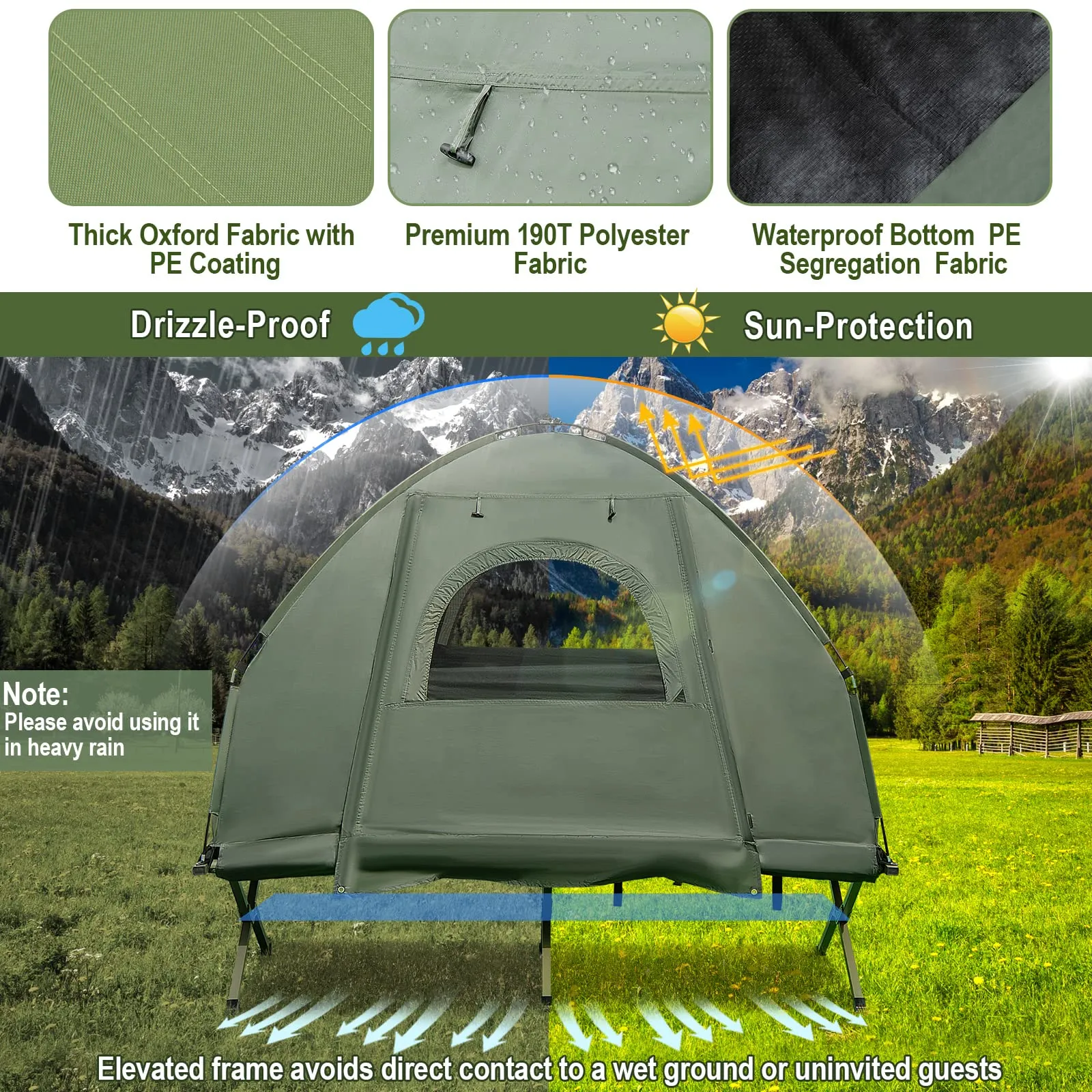 Goplus Camping Tent Cot, 5-in-1 Folding Camping Bed with Air Mattress, Pillow, Sleeping Bag