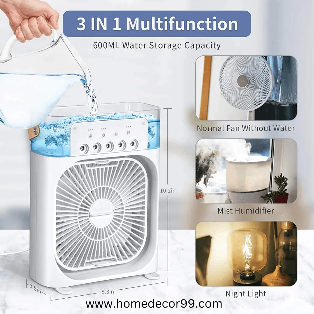 Mini Portable Air Cooler for Room - 3 in 1 Personal Air Conditioner with 7 Color LED Light