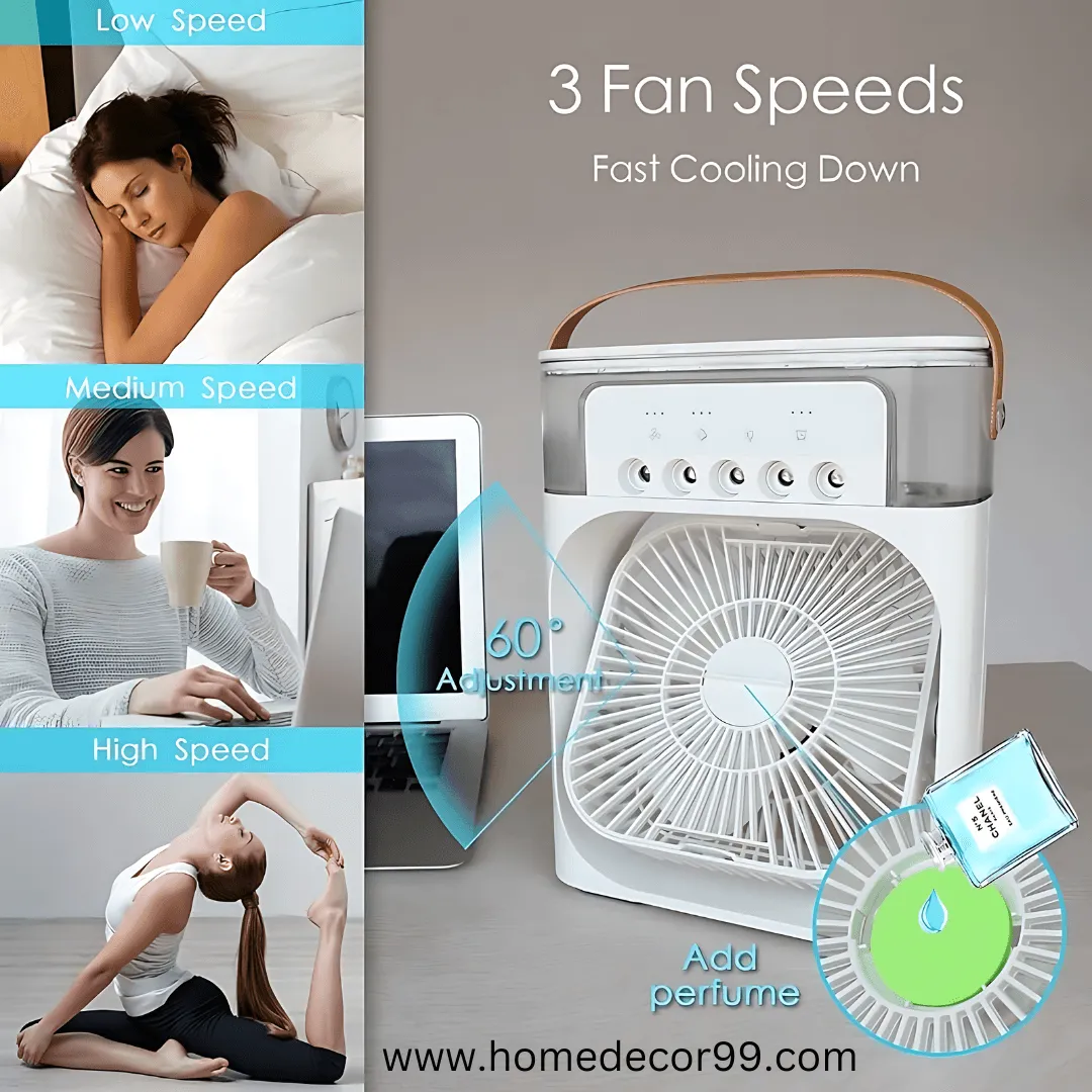 Mini Portable Air Cooler for Room - 3 in 1 Personal Air Conditioner with 7 Color LED Light