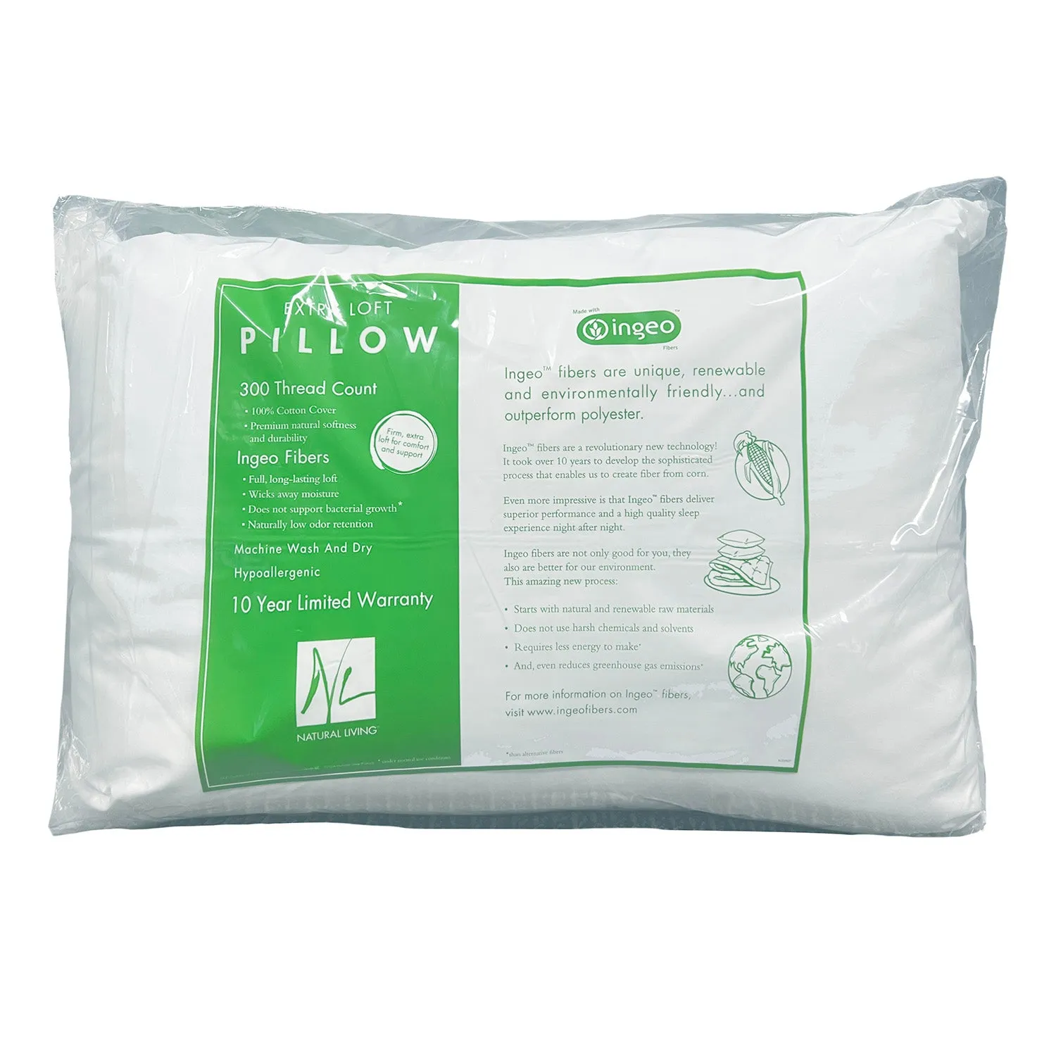 Natural Living Down Alternative Pillow with Environmentally Freindly INGEO™ Fibers