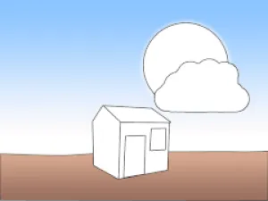 Play house outline with sun and cloud for colouring-in