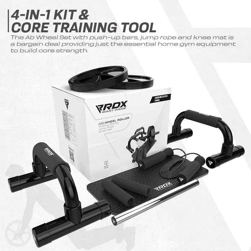 RDX 1B 4-in1 Ab Roller with Push-Up Bar, Skipping Rope & Knee Pad Set